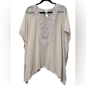 Chico’s Crochet Lace sheer Poncho cover up oversized beige‎ size small/medium